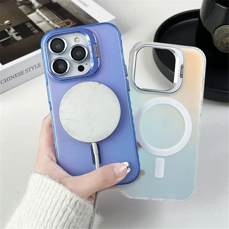 For iPhone 12 / 12 Pro Case Camera Kickstand IMD PC+TPU Phone Cover Compatible with MagSafe - Green