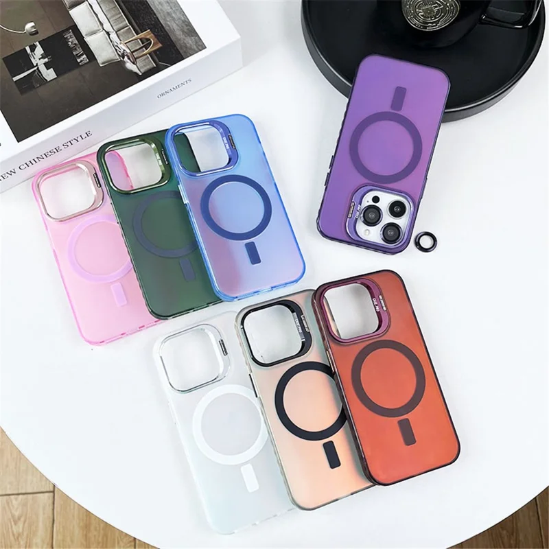 For iPhone 12 / 12 Pro Case Camera Kickstand IMD PC+TPU Phone Cover Compatible with MagSafe - Green