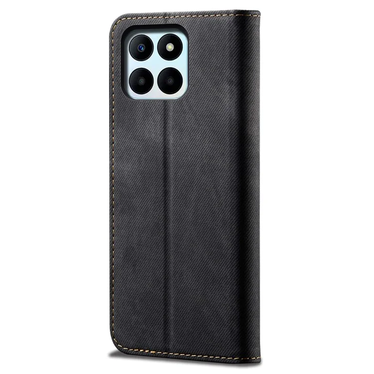 For Honor X8b 4G-Fallsammlung Leder-Folio-Geldbörse Handyhülle Jeans-Stofftextur - Schwarz