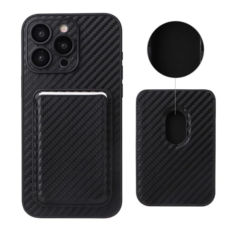 For iPhone 15 Pro Case with Magnetic Detachable Card Holder Carbon Fiber Texture Phone Cover