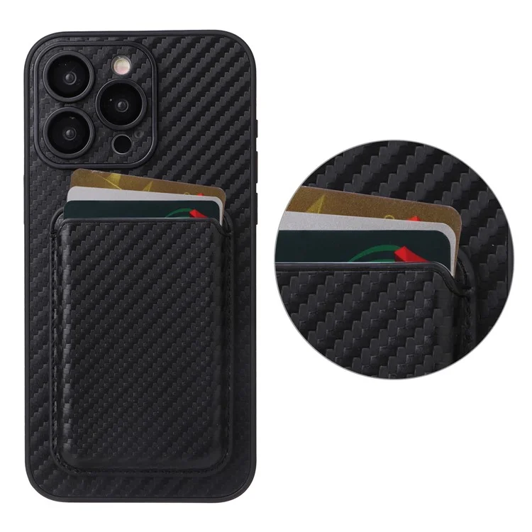 For iPhone 15 Pro Case with Magnetic Detachable Card Holder Carbon Fiber Texture Phone Cover