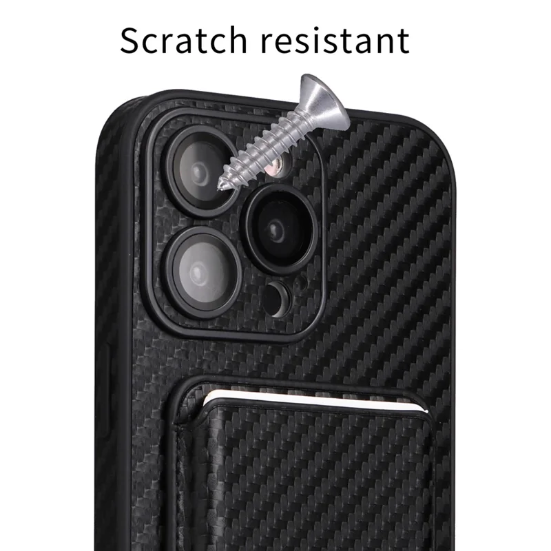 For iPhone 15 Pro Case with Magnetic Detachable Card Holder Carbon Fiber Texture Phone Cover