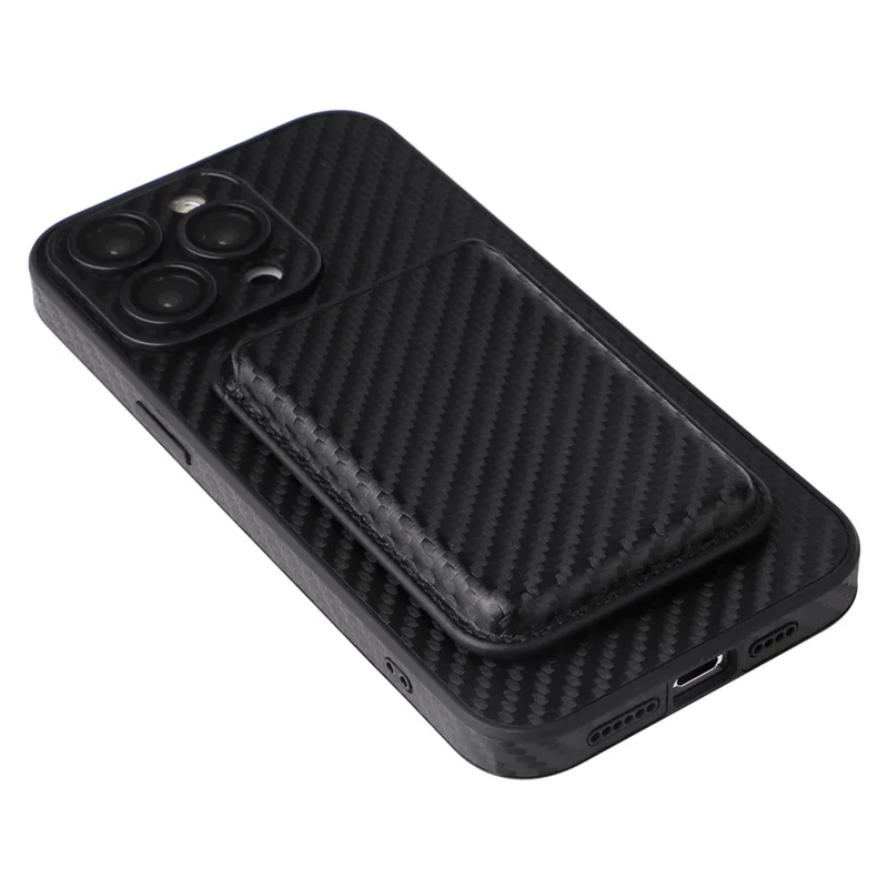 For iPhone 15 Pro Case with Magnetic Detachable Card Holder Carbon Fiber Texture Phone Cover