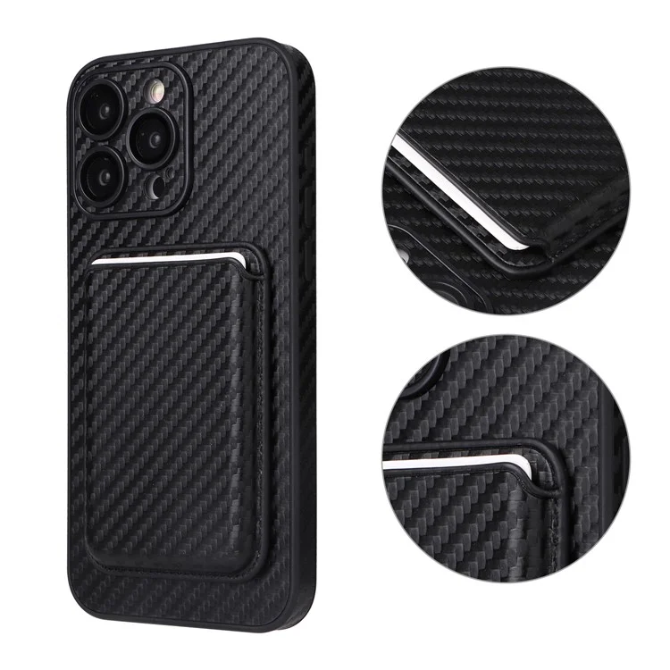 For iPhone 15 Pro Case with Magnetic Detachable Card Holder Carbon Fiber Texture Phone Cover