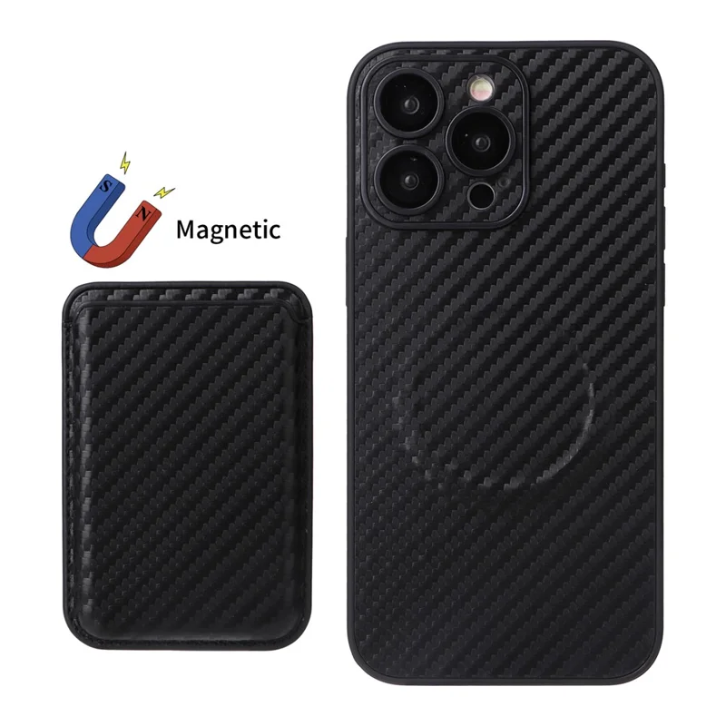 For iPhone 15 Pro Case with Magnetic Detachable Card Holder Carbon Fiber Texture Phone Cover