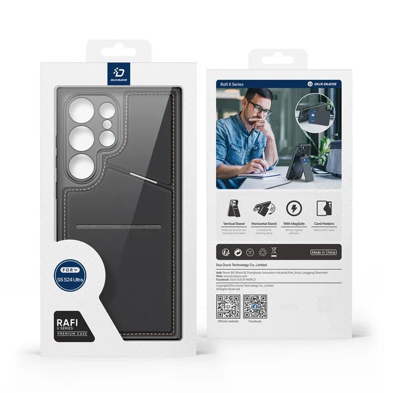 DUX DUCIS Rafi II Series for Samsung Galaxy S24 Ultra Magnetic Phone Case with Card Slots Kickstand - Black