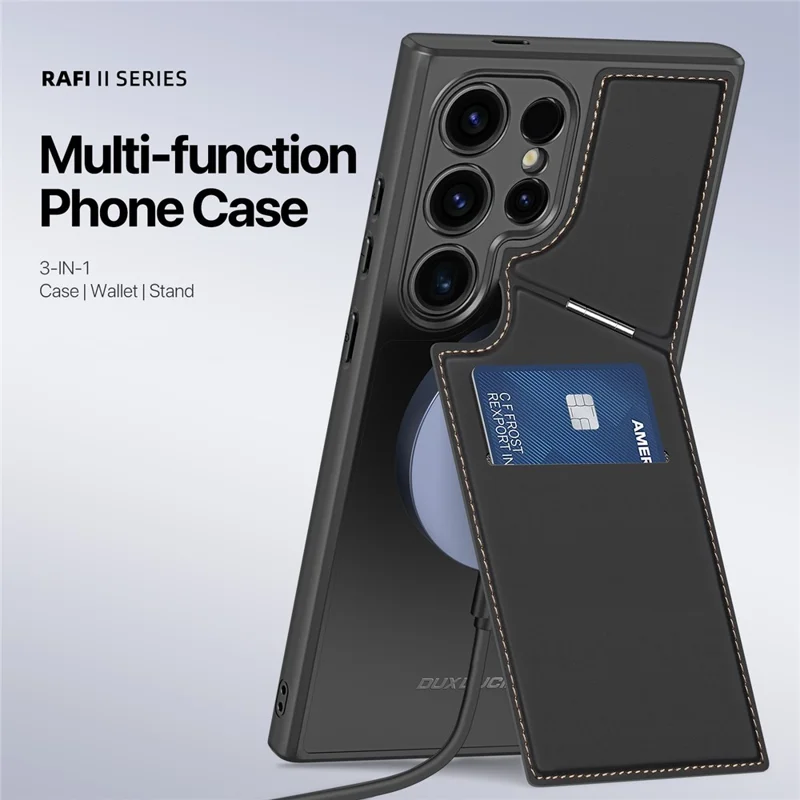 DUX DUCIS Rafi II Series for Samsung Galaxy S24 Ultra Magnetic Phone Case with Card Slots Kickstand - Black