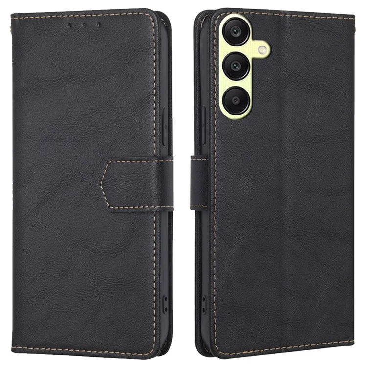 For Samsung Galaxy A25 5G (Global) (161.0 x 76.5 x 8.3mm) Case Leather Cowhide Texture Phone Cover with RFID Blocking Wallet - Black