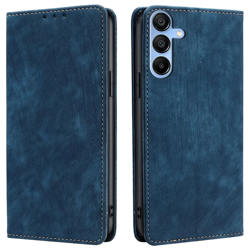 For Samsung Galaxy A15 4G / A15 5G Leather Case RFID Blocking Stand Mobile Phone Cover - Blue