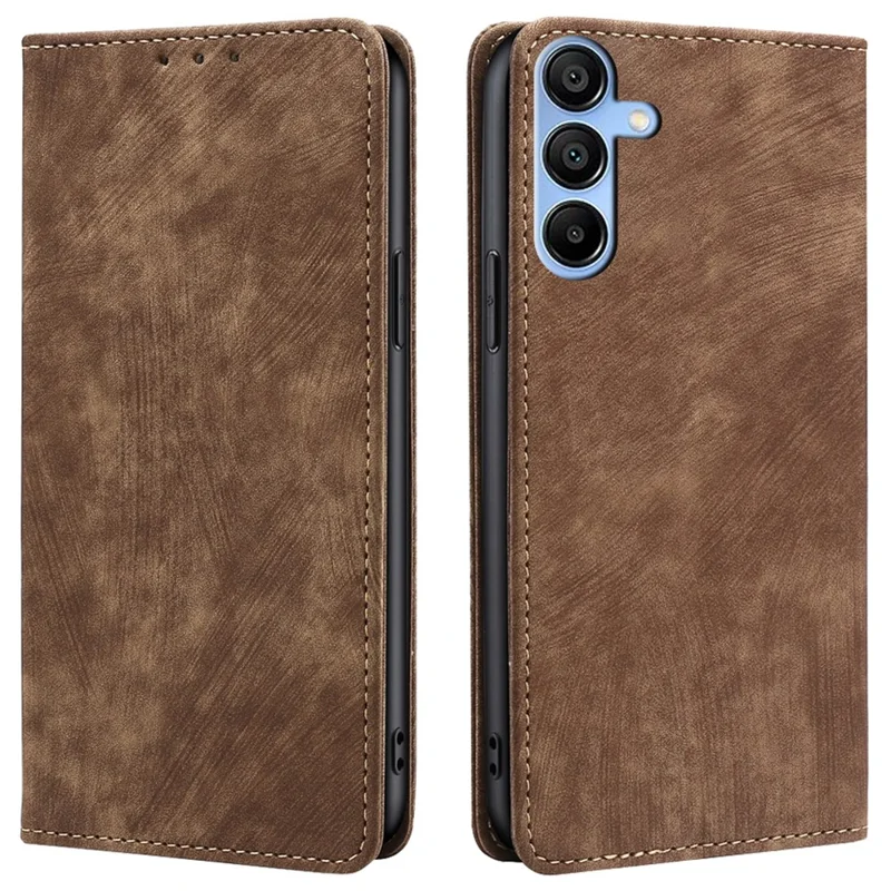 For Samsung Galaxy A15 4G / A15 5G Leather Case RFID Blocking Stand Mobile Phone Cover - Brown