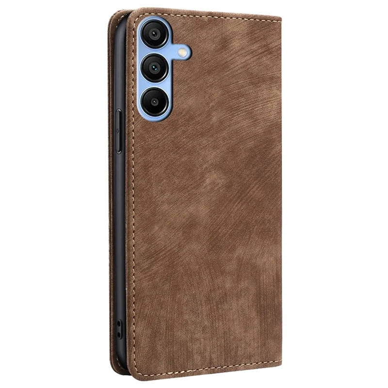 For Samsung Galaxy A15 4G / A15 5G Leather Case RFID Blocking Stand Mobile Phone Cover - Brown