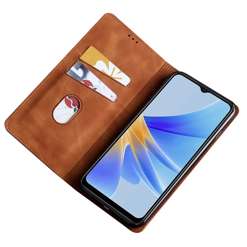 For Oppo A2x 5G / A2m 5G Card Slots Phone Case PU Leather Stand Mobile Phone Cover - Light Brown