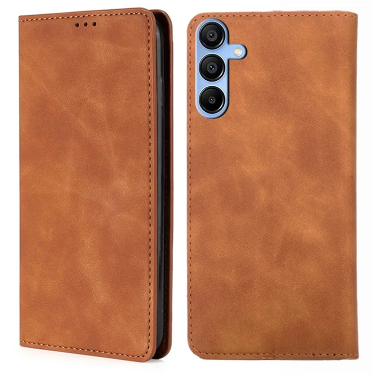 Para Samsung Galaxy A15 5G / 4G Caso PU Leather Stand Mobile Phone Cover com Slots para Cartões - Marrom Claro
