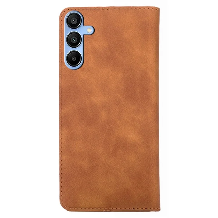 Para Samsung Galaxy A15 5G / 4G Caso PU Leather Stand Mobile Phone Cover com Slots para Cartões - Marrom Claro
