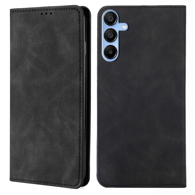 For Samsung Galaxy A15 5G / 4G Case PU Leather Stand Mobile Phone Cover with Card Slots - Black