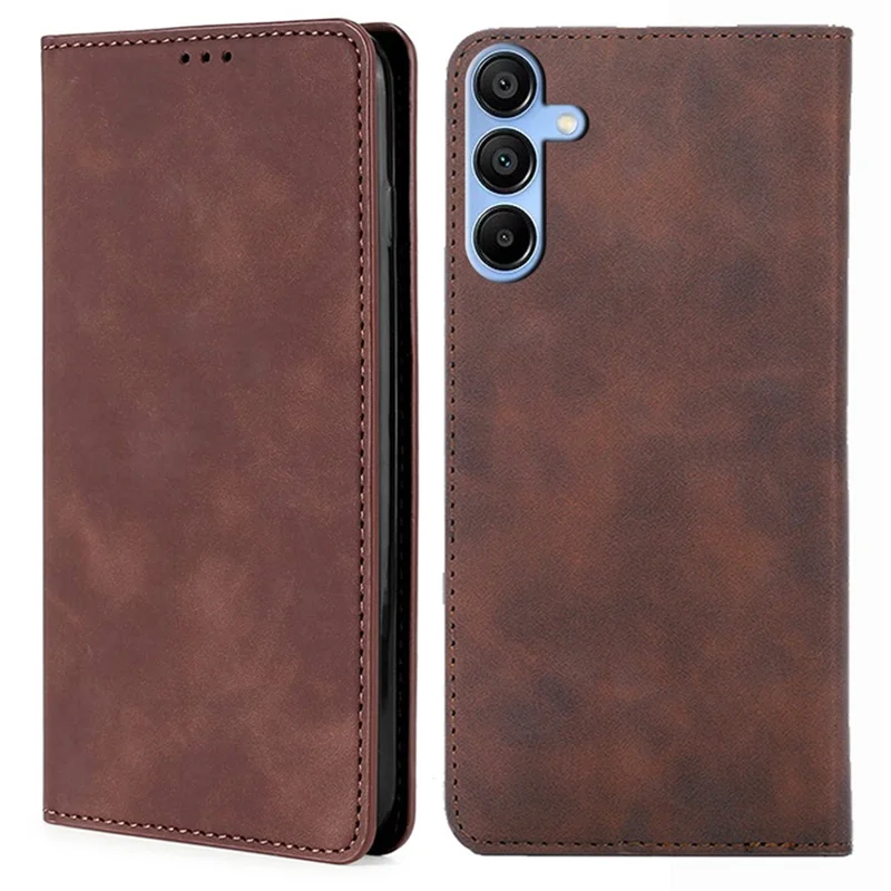 For Samsung Galaxy A15 5G / 4G Case PU Leather Stand Mobile Phone Cover with Card Slots - Dark Brown