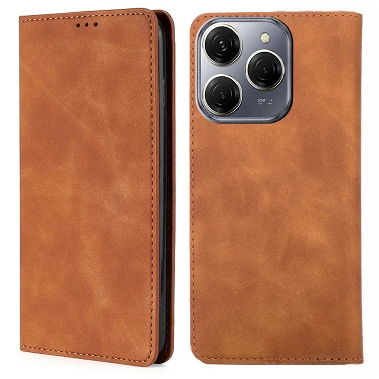 Per TECNO Spark 20 Pro Case Anti-Scratch PU Leather Stand Card Slots Cell Phone Cover - Light Brown