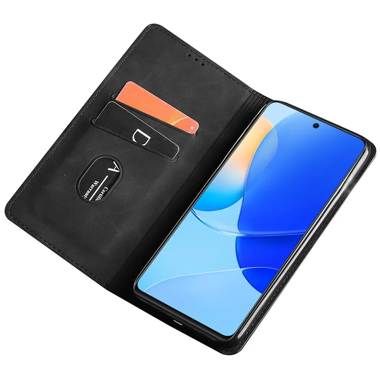 Funda de teléfono móvil de piel con soporte y ranuras para tarjetas para el For Honor X50i+ 5G - Negro