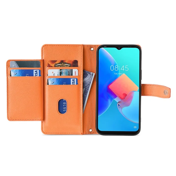 Para TECNO Spark 20 Pro Case Zipper Pocket PU Leather Phone Wallet Cover con correas para el hombro y la muñeca - Naranja