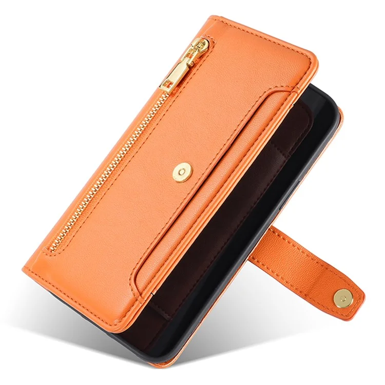 Para TECNO Spark 20 Pro Case Zipper Pocket PU Leather Phone Wallet Cover con correas para el hombro y la muñeca - Naranja