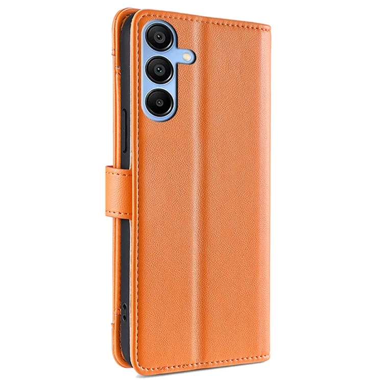 For Samsung Galaxy A15 4G / A15 5G Magnetic Phone Case Zipper Pocket 6 Card Holders Cover - Orange