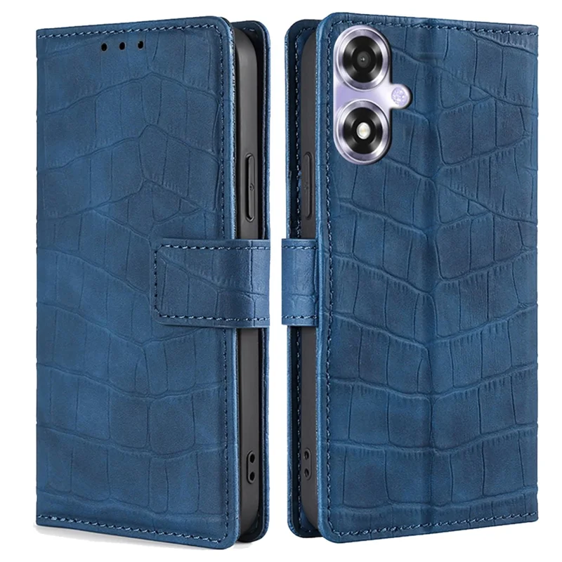 For Oppo A2x 5G / A2m 5G Phone Case Wallet Skin-touch PU Leather Crocodile Texture Stand Flip Cover - Blue