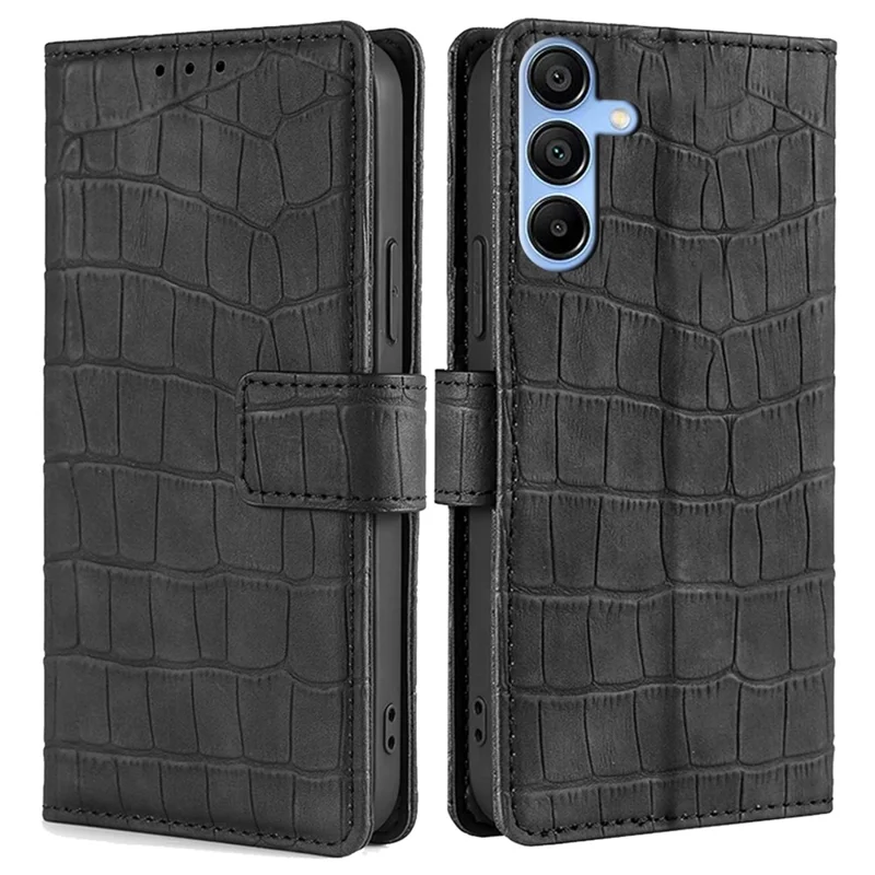Crocodile Texture Shell for Samsung Galaxy A15 4G / 5G Phone Case Wallet PU Leather Phone Stand Cover - Black