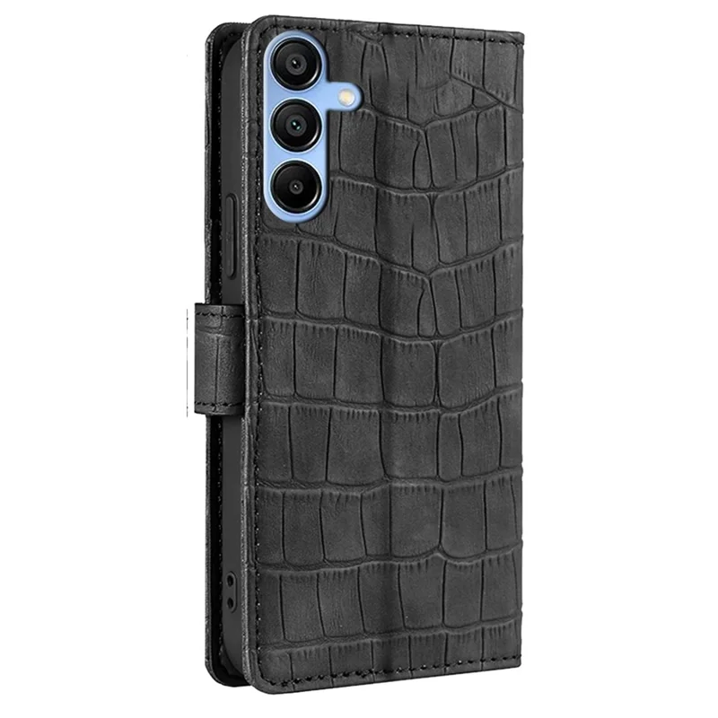 Crocodile Texture Shell for Samsung Galaxy A15 4G / 5G Phone Case Wallet PU Leather Phone Stand Cover - Black