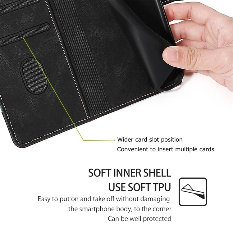 For Honor X50i+ 5G Funda de Cartera Piel Sintética Soporte de Teléfono - Negro