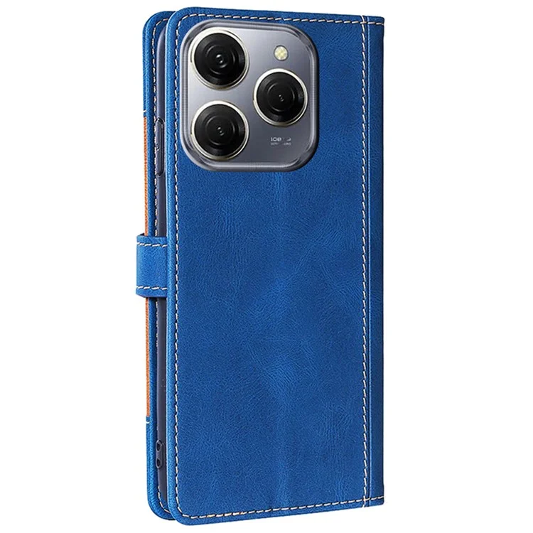 Per TECNO Spark 20 Pro Cell Phone Case Straw Hat Design Skin-Touch Wallet PU Leather Stand Cover - Blu