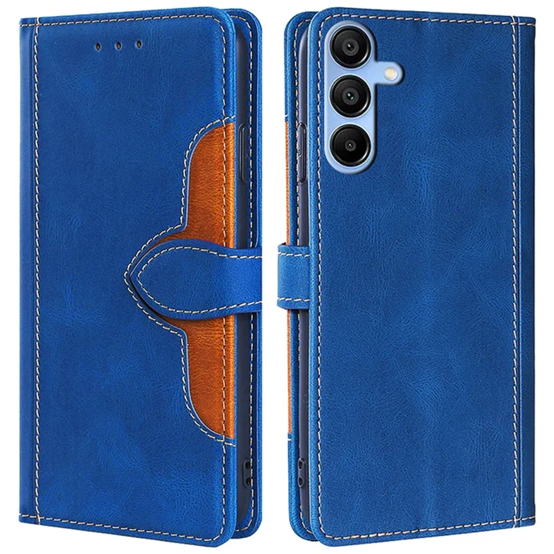 For Samsung Galaxy A15 4G / A15 5G Cover Straw Hat Design PU Leather Stand Wallet Cell Phone Case - Blue