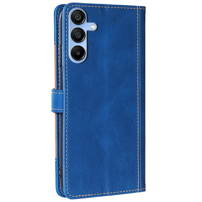 For Samsung Galaxy A15 4G / A15 5G Cover Straw Hat Design PU Leather Stand Wallet Cell Phone Case - Blue