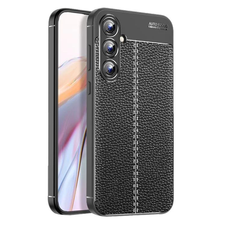 Para Samsung Galaxy A55 5G Case Capa a prova de choque Textura de Litchi TPU Shell Capa de telefone Slim-fit - Preto