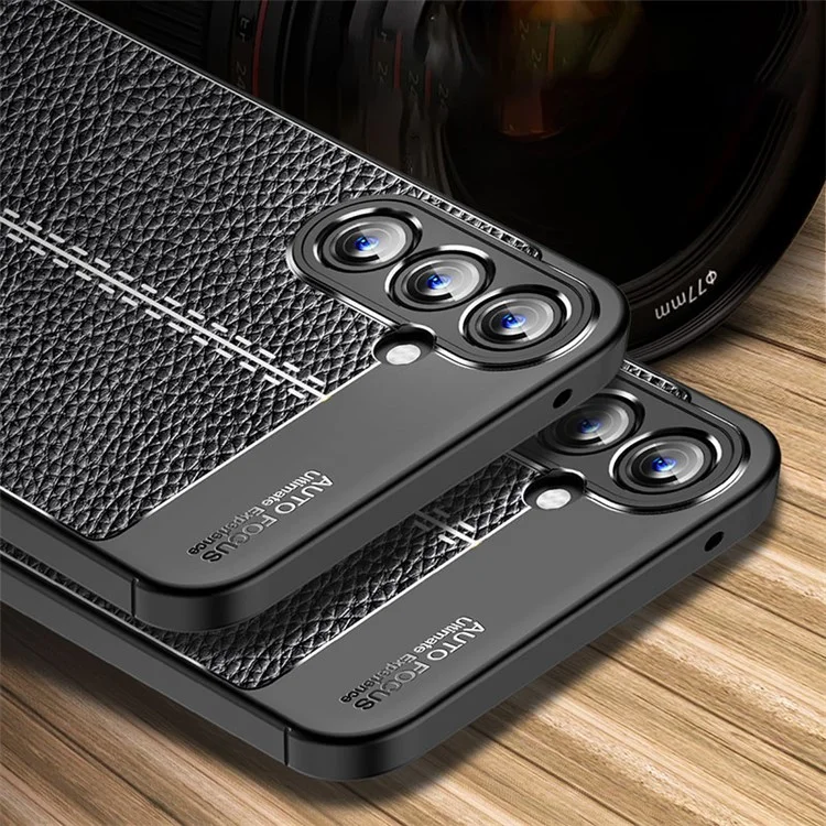 For Samsung Galaxy A55 5G Case Shockproof Litchi Texture TPU Shell Slim-fit Phone Cover - Black