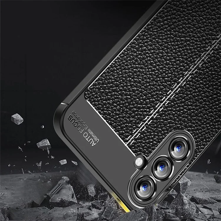 Para Samsung Galaxy A55 5G Case Capa a prova de choque Textura de Litchi TPU Shell Capa de telefone Slim-fit - Preto