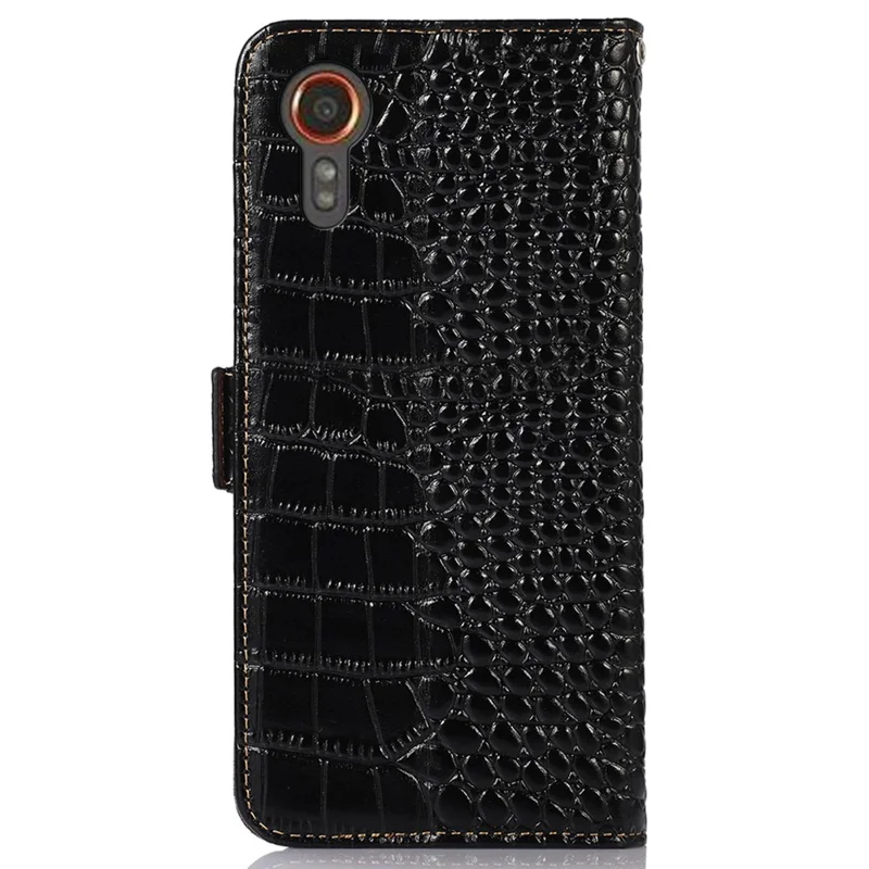 Para Samsung Galaxy Xcover7 Wallet Case RFID Blocking Genuine Cow Leather Cover - Black
