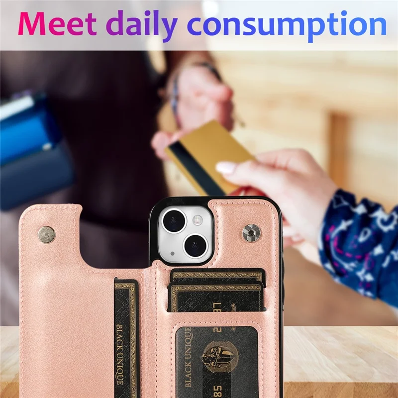 For iPhone 14 Case Imprinted Mandala Flower Kickstand PU Leather+TPU Phone Cover - Rose Gold
