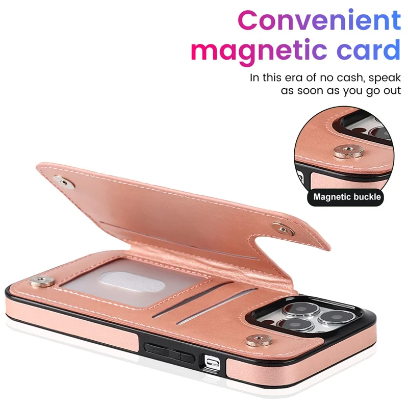 For iPhone 15 Pro Cell Phone Case Imprinted Mandala Flower PU Leather+TPU Anti-fall Cover - Rose Gold