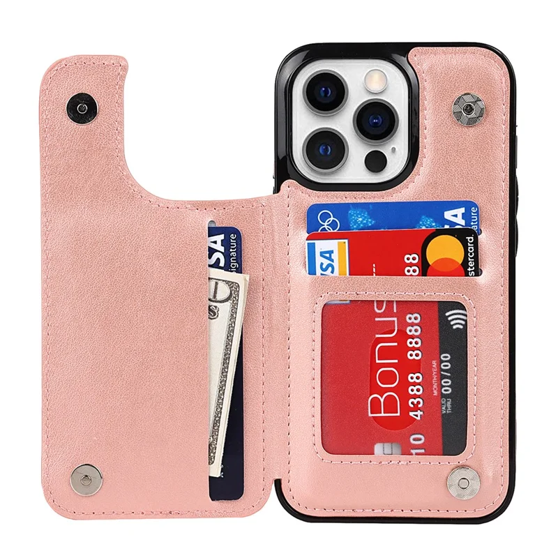For iPhone 15 Pro Cell Phone Case Imprinted Mandala Flower PU Leather+TPU Anti-fall Cover - Rose Gold