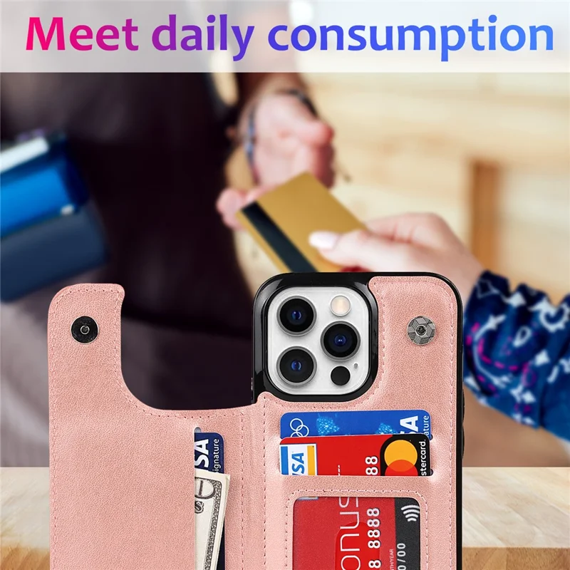 For iPhone 15 Pro Cell Phone Case Imprinted Mandala Flower PU Leather+TPU Anti-fall Cover - Rose Gold