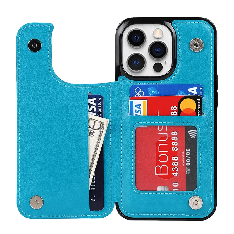 For iPhone 14 Pro Max Cell Phone Case Anti-scratch Mandala Imprinted PU Leather+TPU Cover - Blue