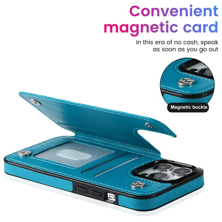 Para iPhone 14 Pro Cell Phone Case Mandala Imprinted Drop Proof PU Leather+TPU Cover - Blue
