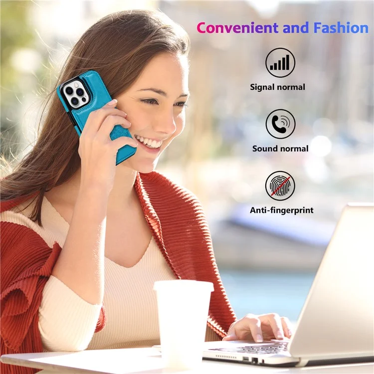 Para iPhone 14 Pro Cell Phone Case Mandala Imprinted Drop Proof PU Leather+TPU Cover - Blue