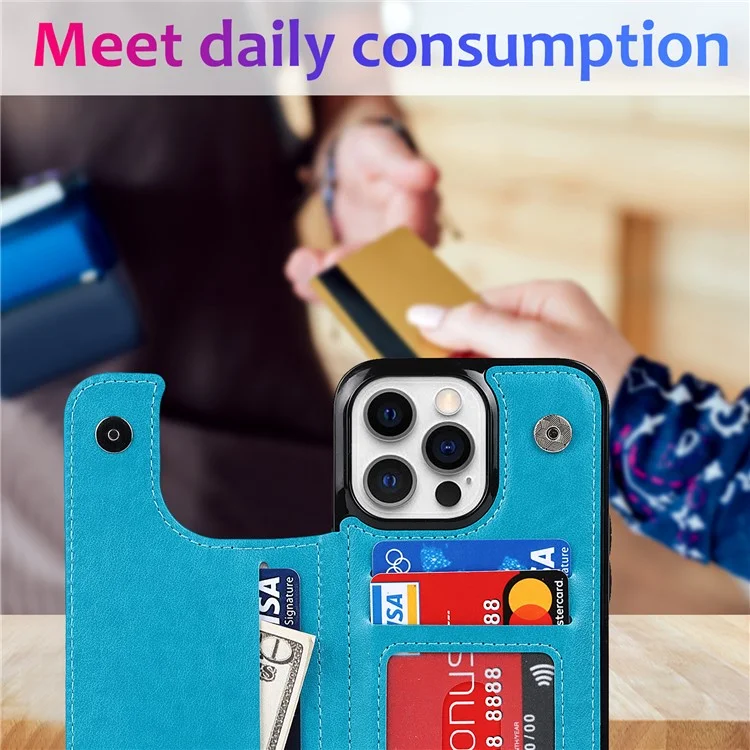 Para iPhone 14 Pro Cell Phone Case Mandala Imprinted Drop Proof PU Leather+TPU Cover - Blue