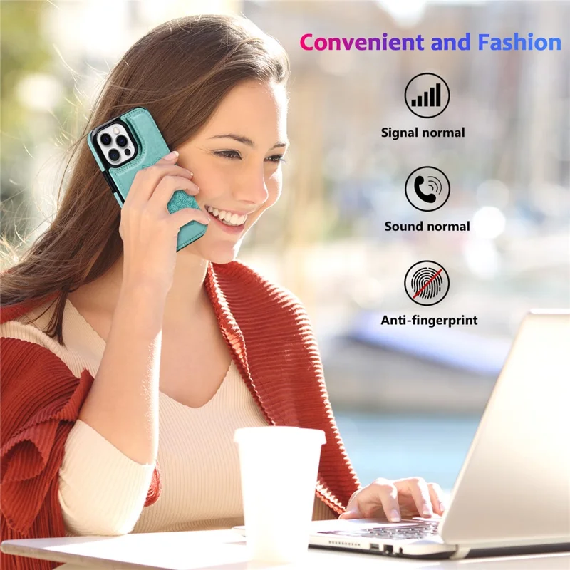 For iPhone 14 Pro Cell Phone Case Mandala Imprinted Drop Proof PU Leather+TPU Cover - Green