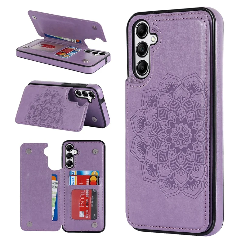 Para Samsung Galaxy A14 5G / 4G Couro+Capa de TPU com Suporte Flor Mandala Estampada Capa de Telefone - Roxo