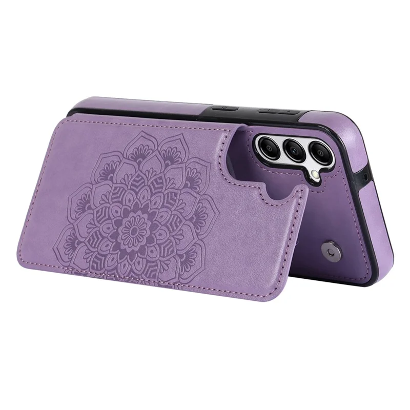 Para Samsung Galaxy A14 5G / 4G Couro+Capa de TPU com Suporte Flor Mandala Estampada Capa de Telefone - Roxo