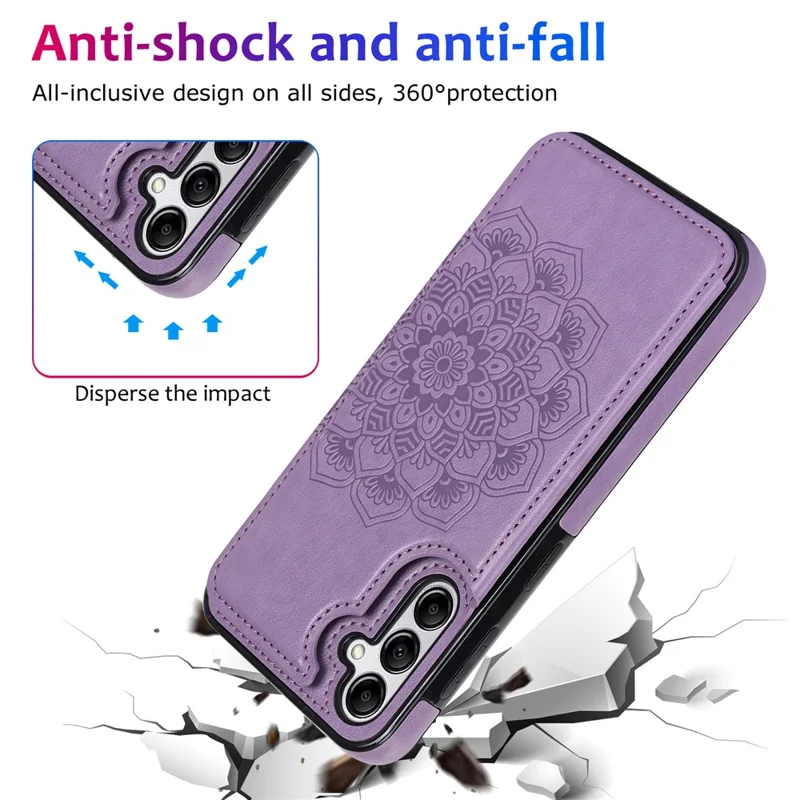 Para Samsung Galaxy A14 5G / 4G Couro+Capa de TPU com Suporte Flor Mandala Estampada Capa de Telefone - Roxo