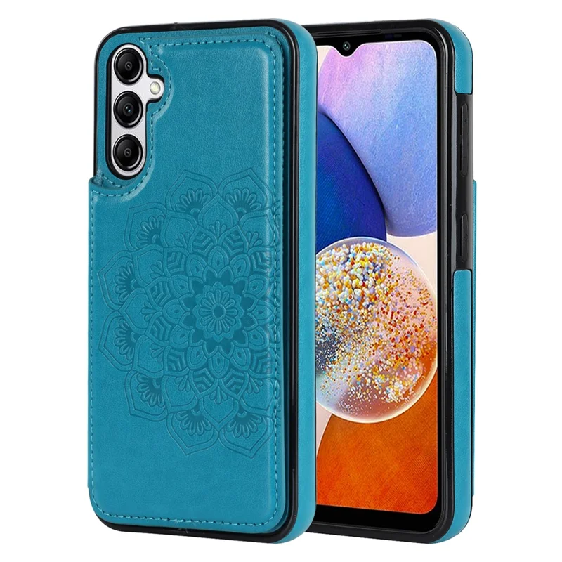Pour Samsung Galaxy A15 5G Étui de téléphone magnétique Mandala Flower Imprinted Card Slots Cover - Bleu foncé
