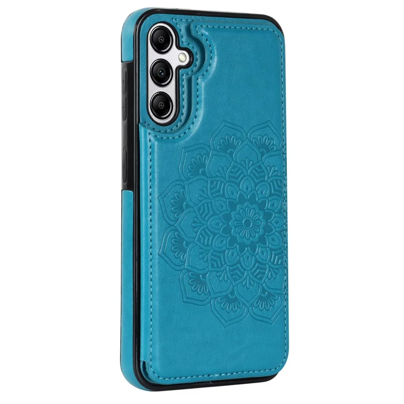 Pour Samsung Galaxy A15 5G Étui de téléphone magnétique Mandala Flower Imprinted Card Slots Cover - Bleu foncé
